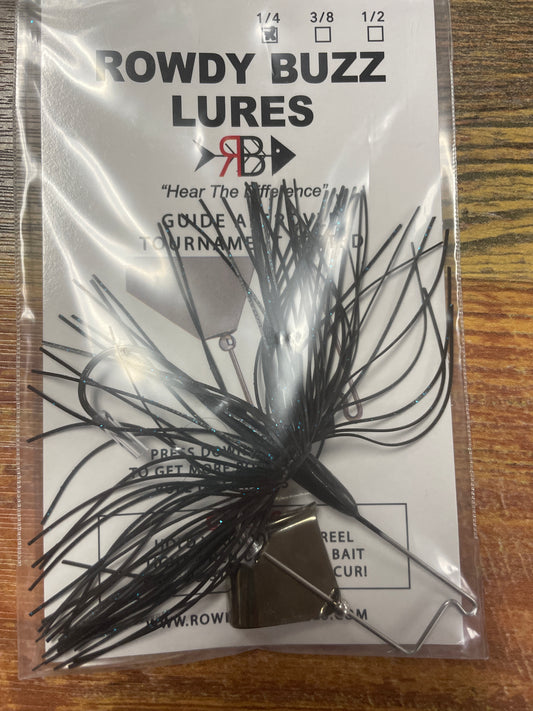 Rowdy Buzz Lures 1/4 oz. Black Blue Flake/Black