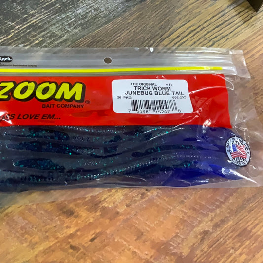 Zoom Trick Worm - Junebug Blue Tail