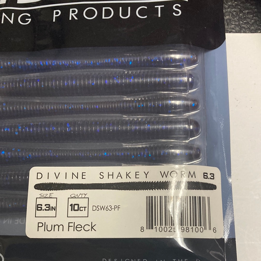 6th Sense Divine Shakey Worm 6.3" Plum Fleck