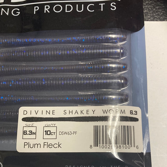 6th Sense Divine Shakey Worm 6.3" Plum Fleck
