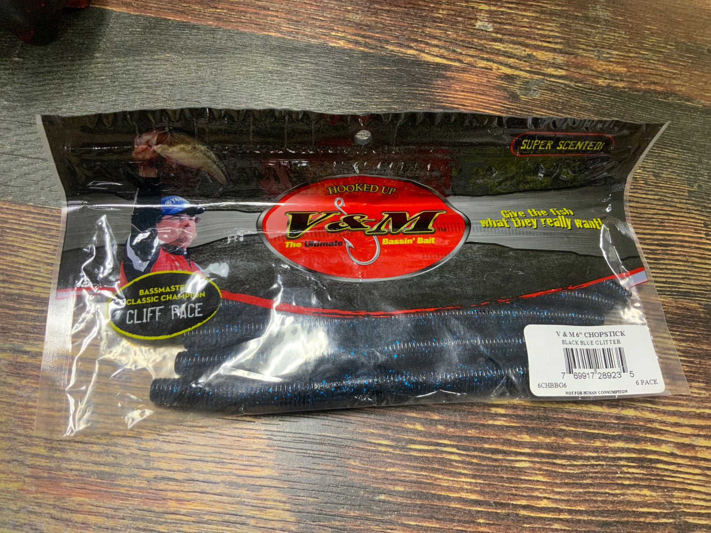 V&M Chopstick 6" Black Blue Glitter