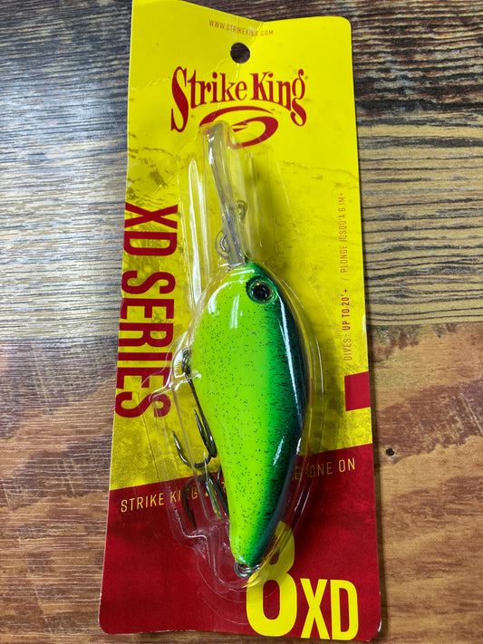 Strike King Pro Model 8XD Chartreuse Blue Black Splatterback