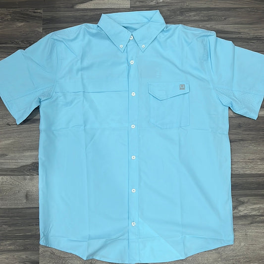 HUK Tide Point Short Sleeve Dress Shirt Light Blue